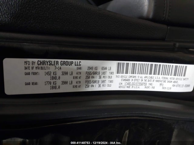 Dodge DURANGO LIMITED 2014 1C4RDJDG1EC558759 Image 9