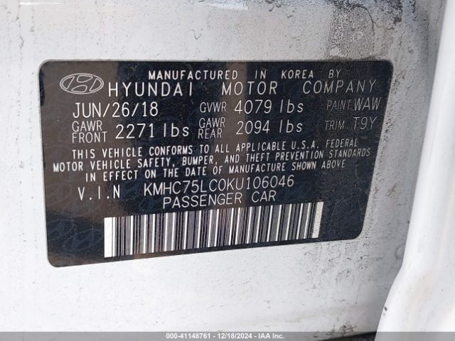 KMHC75LC0KU106046 Hyundai Ioniq Hybrid Sel