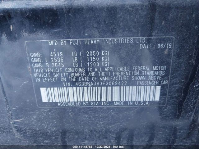 4S3BNAJ63F3069422 Subaru Legacy 2.5i Limited