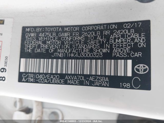 JTNB11HK4J3000323 Toyota CAMRY SE