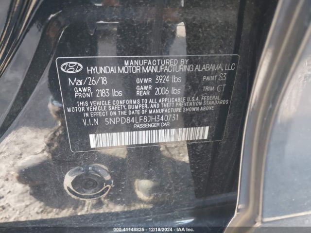 5NPD84LF8JH340731 Hyundai ELANTRA SEL