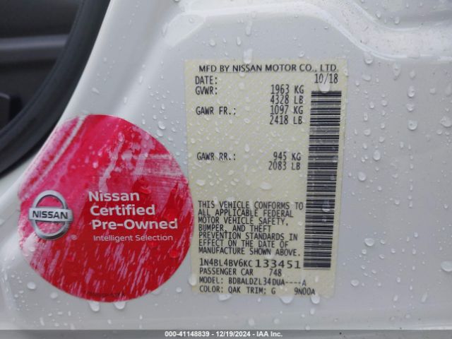 1N4BL4BV6KC133451 Nissan Altima 2.5 S