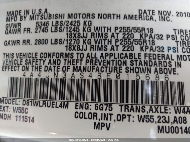 2011 MITSUBISHI ENDEAVOR 4A4JN3AS4BE015686 Photo 8