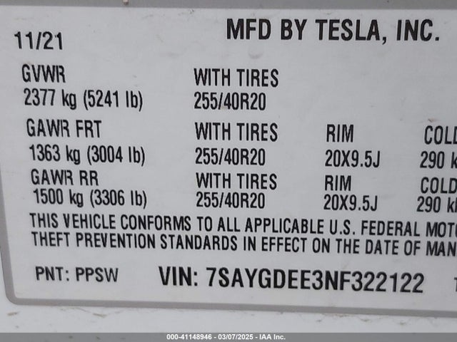 2022 TESLA MODEL Y 7SAYGDEE3NF322122 Photo 8