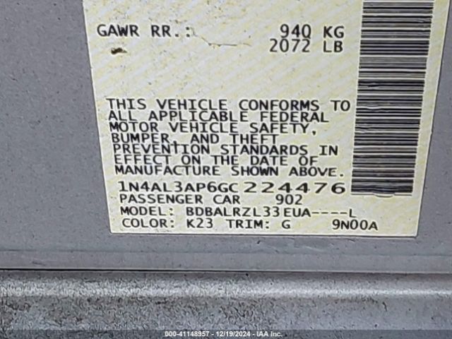 1N4AL3AP6GC224476 Nissan Altima 2.5 Sl