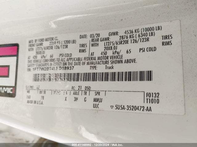 Ford F-250 Platinum 2020 1FT7W2BT4LED18937 Image 9
