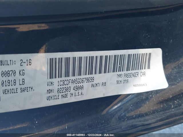 1C3CDFAA5GD679699 Dodge DART SE