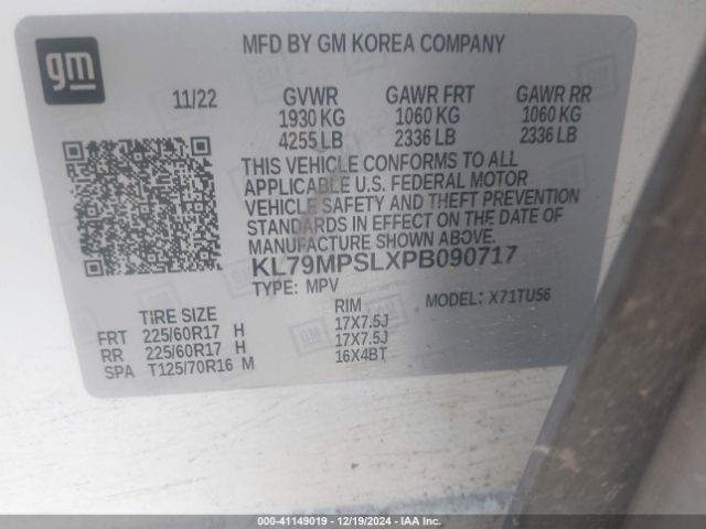 KL79MPSLXPB090717 Chevrolet Trailblazer Fwd Lt