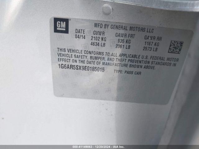 1G6AR5SX9E0185015 Cadillac CTS LUXURY