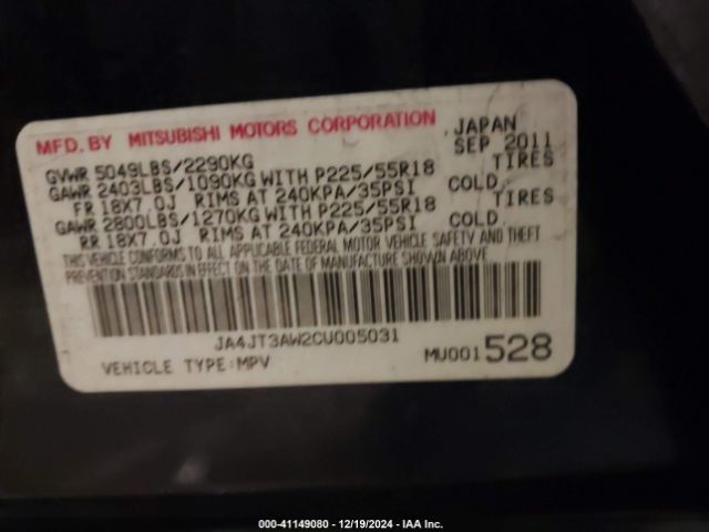 2012 MITSUBISHI OUTLANDER JA4JT3AW2CU005031 Photo 8