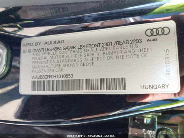 WAUB8GFF0H1010553 Audi A3 2.0t Premium