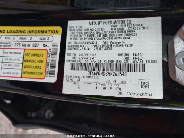 3FA6P0HD3HR263548 Ford FUSION SE