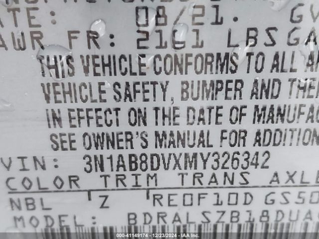 3N1AB8DVXMY326342 Nissan Sentra Sr Xtronic Cvt