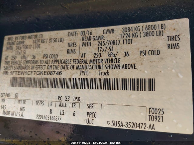 Ford F-150 Xlt 2016 1FTEW1CF7GKE08746 Image 9