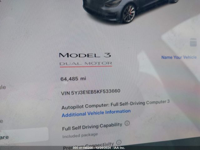 5YJ3E1EB5KF533660 Tesla Model 3 Long Range/performance