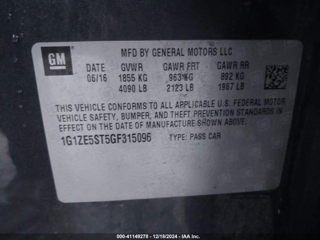 Chevrolet MALIBU 1LT 2016 1G1ZE5ST5GF315096 Image 9