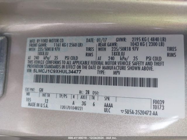 5LMCJ1C9XHUL34477 Lincoln Mkc Premiere