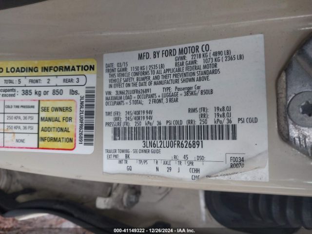 3LN6L2LU0FR626891 Lincoln MKZ HYBRID