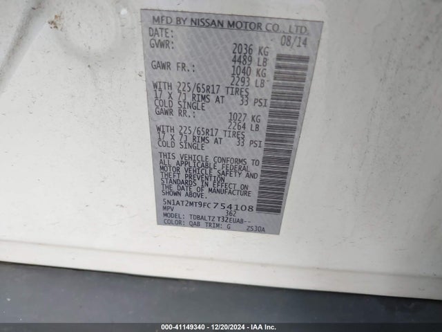 Nissan ROGUE SV 2015 5N1AT2MT9FC754108 Image 9