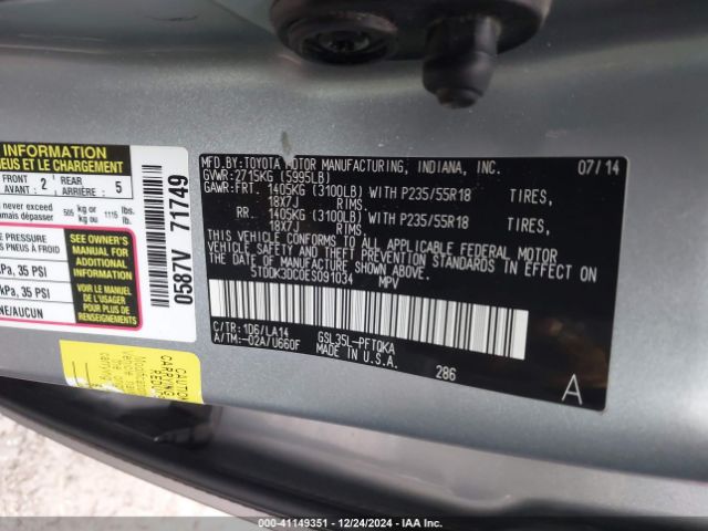 5TDDK3DC0ES091034 Toyota Sienna Xle/limited