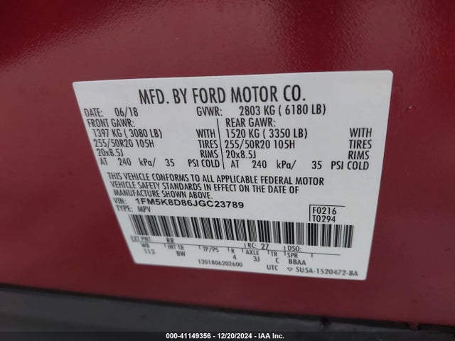 Ford EXPLORER XLT 2018 1FM5K8D86JGC23789 Image 9