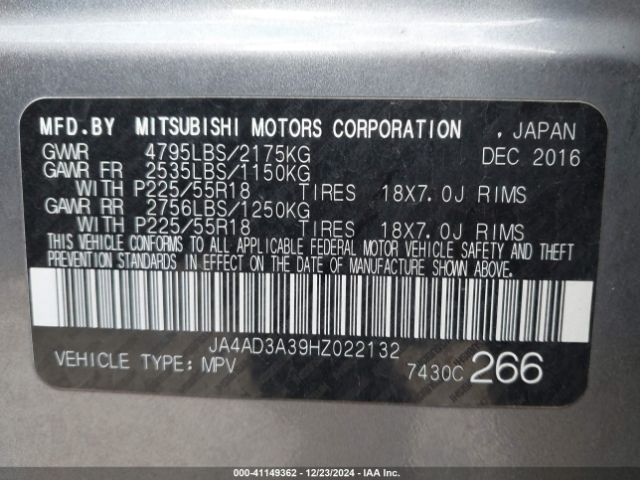 JA4AD3A39HZ022132 Mitsubishi Outlander Se