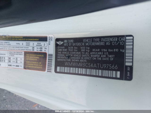 2010 MINI COOPER WMWMR3C54ATU97566 Photo 8