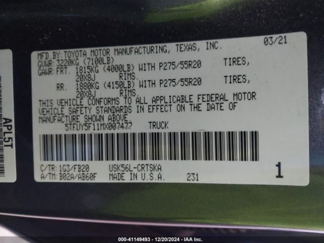 5TFUY5F11MX007477 Toyota Tundra Sr5