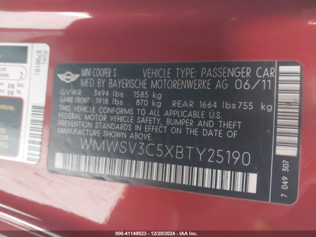 2011 MINI COOPER S WMWSV3C5XBTY25190 Photo 8