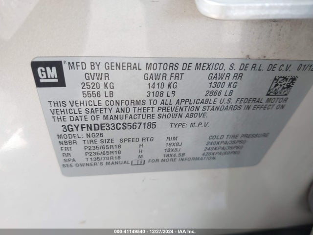 2012 CADILLAC SRX 3GYFNDE33CS567185 Photo 8