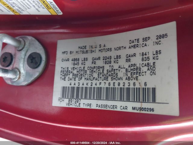 2006 MITSUBISHI ECLIPSE 4A3AK24F76E023616 Photo 8