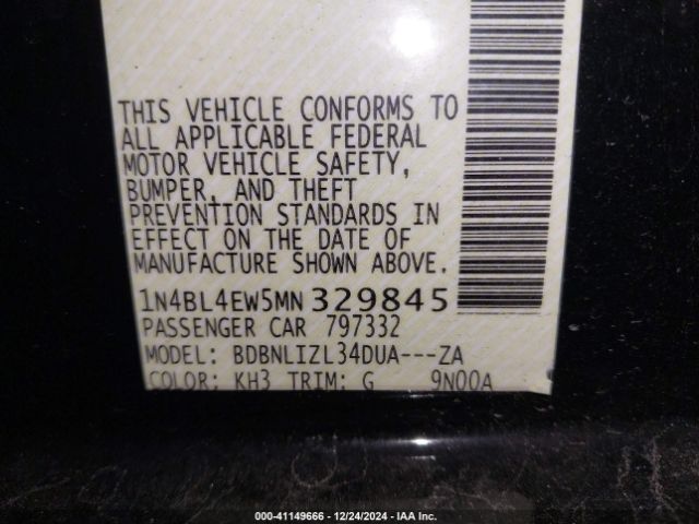 1N4BL4EW5MN329845 Nissan Altima Sl Intelligent Awd