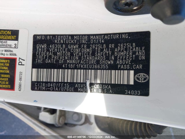 Toyota CAMRY SE 2014 4T1BF1FKXEU366355 Image 9