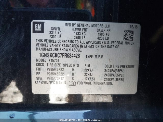 1GNSKCKC7FR634428 Chevrolet Tahoe Ltz