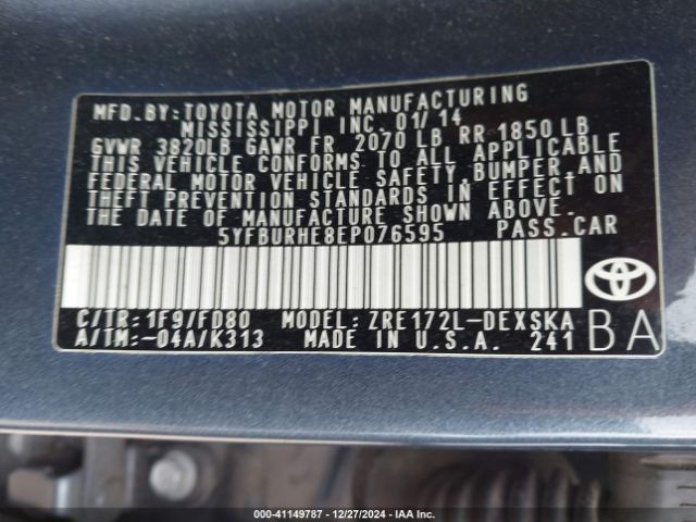 5YFBURHE8EP076595 Toyota Corolla S