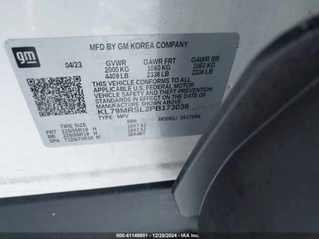 KL79MRSL2PB173036 Chevrolet Trailblazer Awd Lt