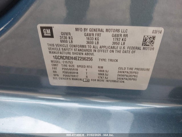 1GCRCREH4EZ296256 Chevrolet Silverado 1500 1lt