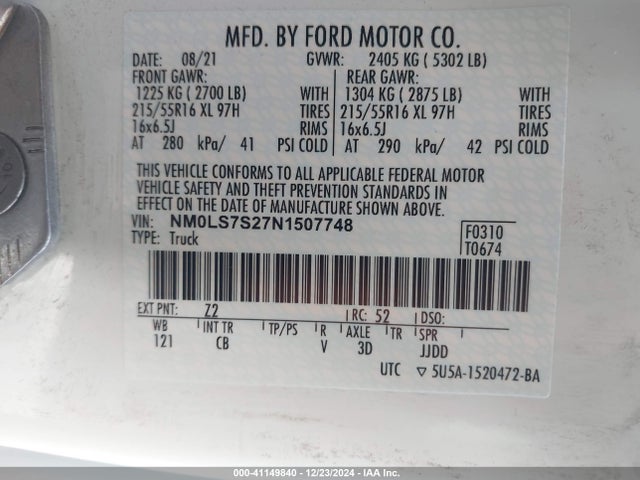 Ford Transit Connect Xl Cargo Van 2022 NM0LS7S27N1507748 Image 9