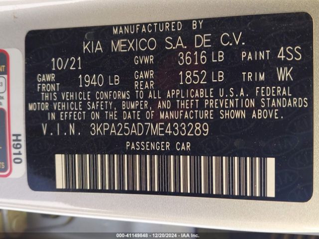 3KPA25AD7ME433289 KIA Rio 5-door S