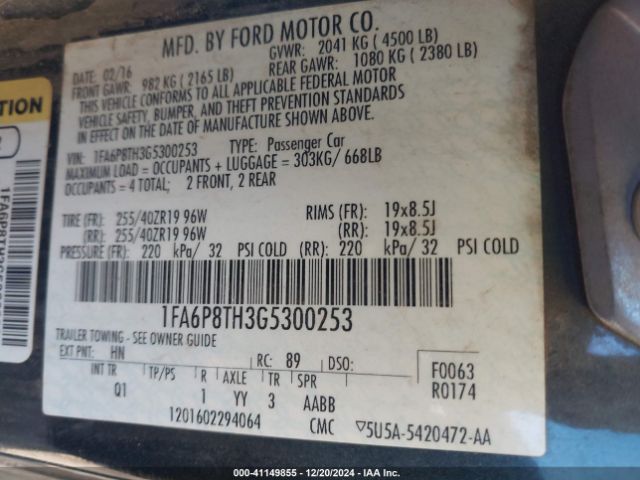1FA6P8TH3G5300253 Ford Mustang Ecoboost