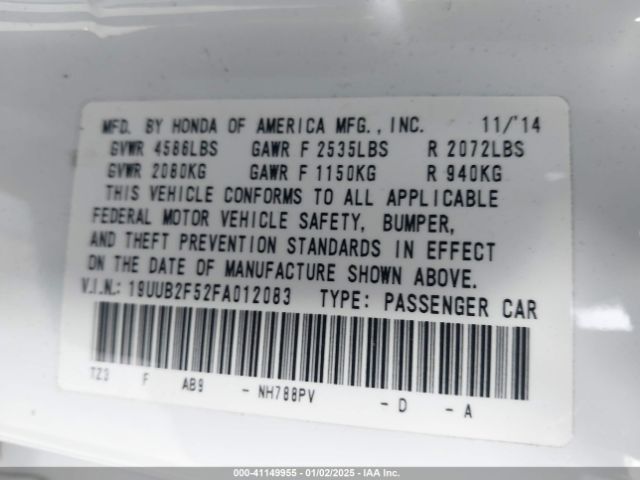 19UUB2F52FA012083 Acura Tlx V6 Tech