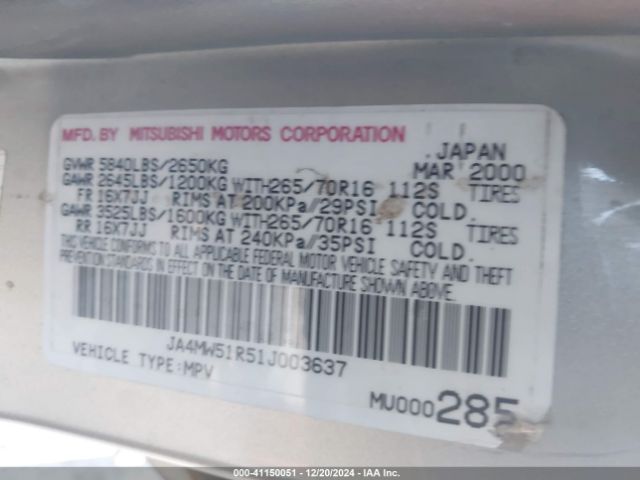 2001 MITSUBISHI MONTERO JA4MW51R51J003637 Photo 8
