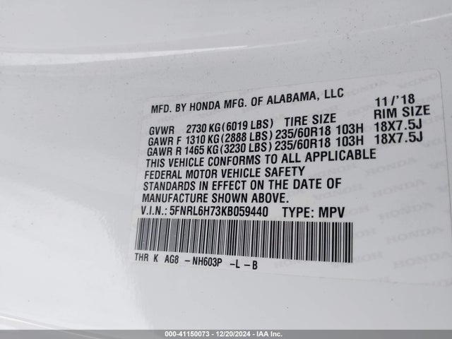 Honda Odyssey Ex-l 2019 5FNRL6H73KB059440 Image 9