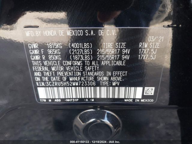 3CZRU5H52MM723306 Honda Hr-v 2wd Ex