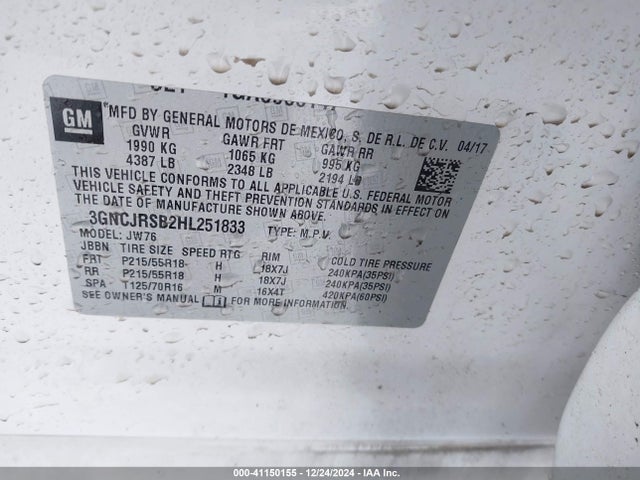 Chevrolet Trax Premier 2017 3GNCJRSB2HL251833 Image 9