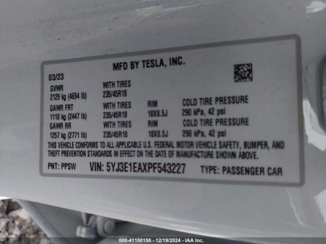 2023 TESLA MODEL 3 5YJ3E1EAXPF543227 Photo 8
