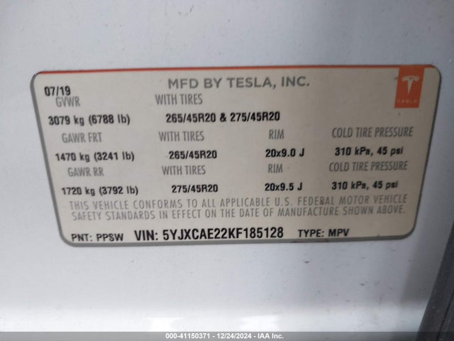 2019 TESLA MODEL X 5YJXCAE22KF185128 Photo 8