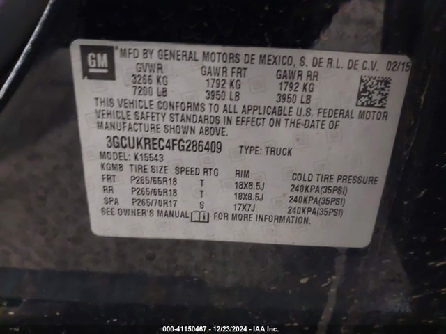 3GCUKREC4FG286409 Chevrolet Silverado 1500 1lt