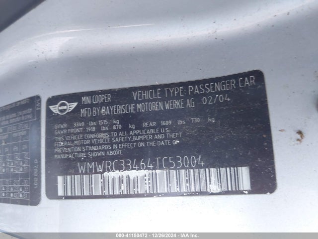 2004 MINI COOPER WMWRC33464TC53004 Photo 8