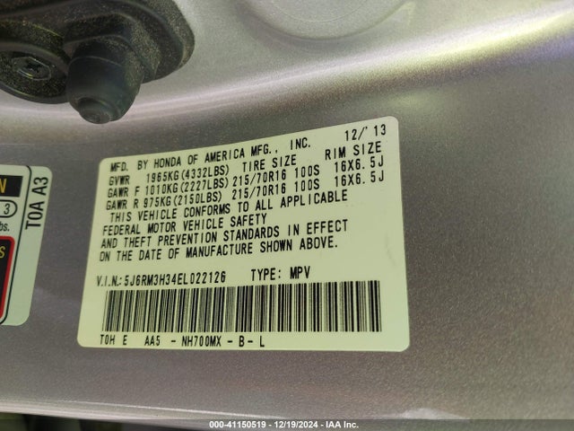 Honda CR-V LX 2014 5J6RM3H34EL022126 Image 9